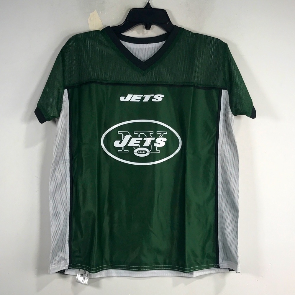 New York Jets Reversible Flag Football Jersey, Unisex Youth Size XL -Green/White